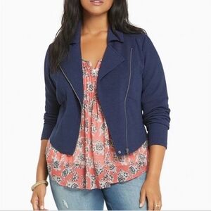 Torrid Asymmetrical Pique Knit Moto Navy Jacket Women's size 3X
